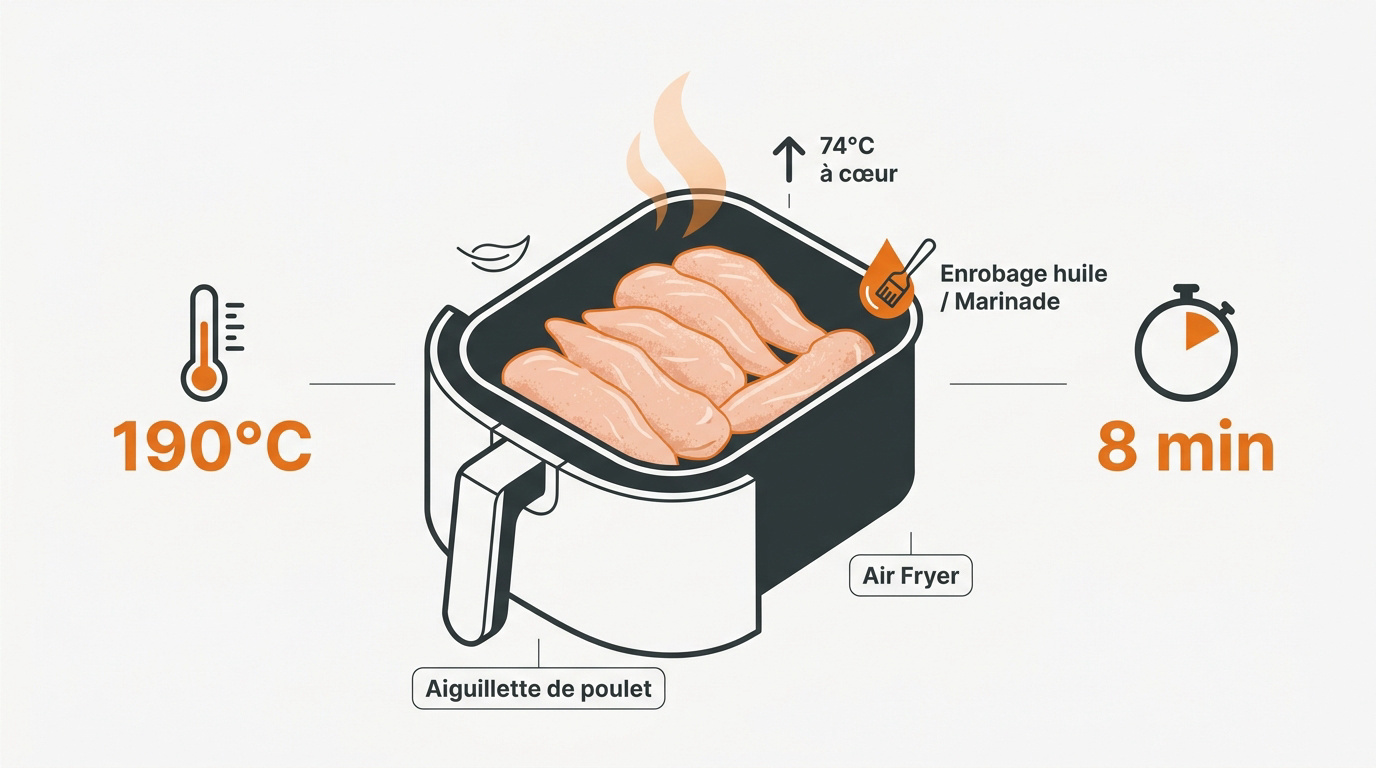 Aiguillettes de poulet dorées cuites au air fryer avec des herbes