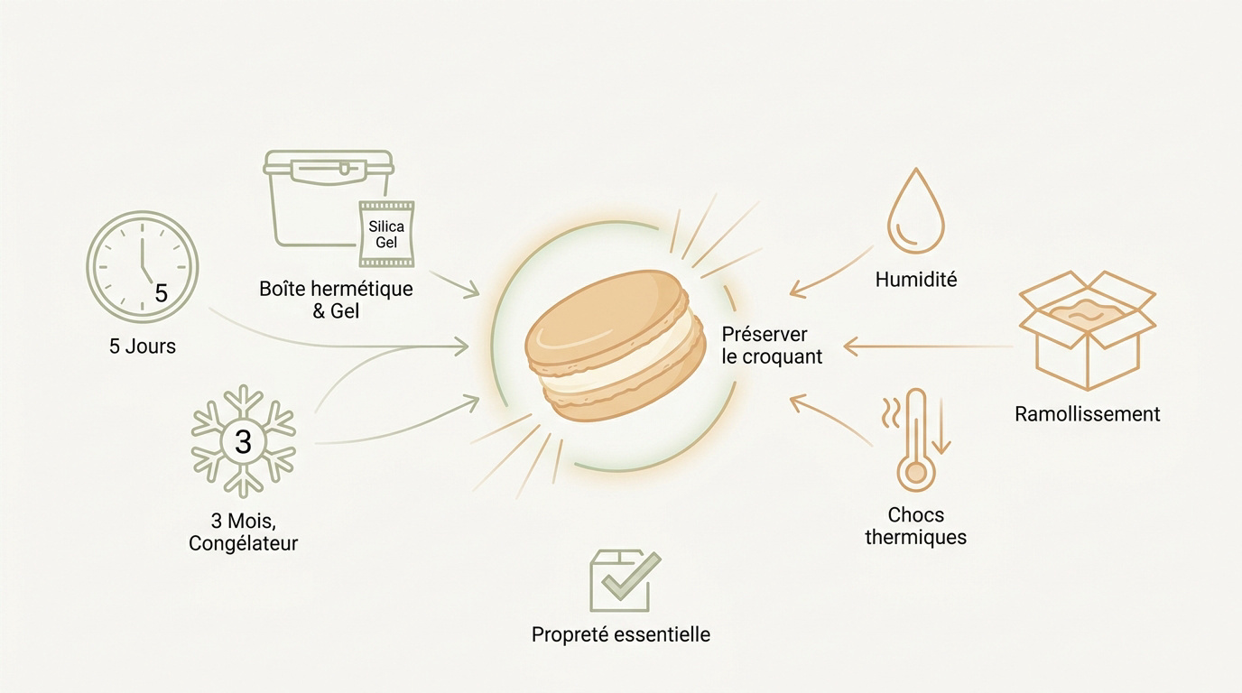 Coques de macarons colorées prêtes pour la conservation