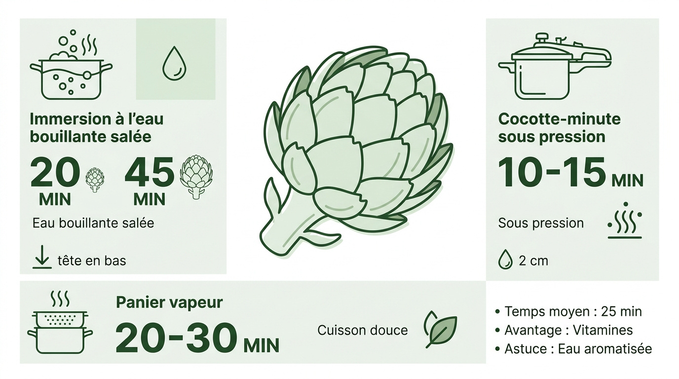 Guide visuel des temps de cuisson pour des artichauts
