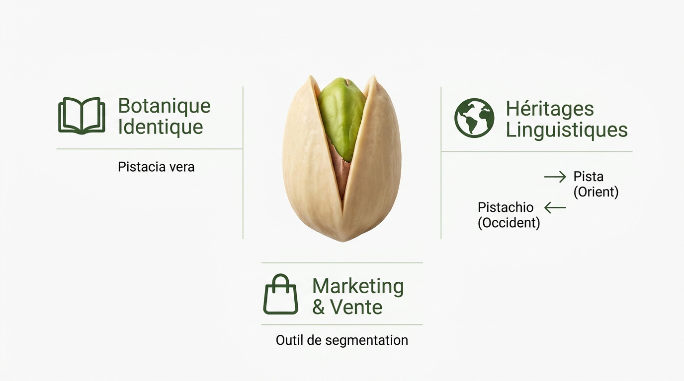 Infographie détaillant la botanique et l'origine de la pistache