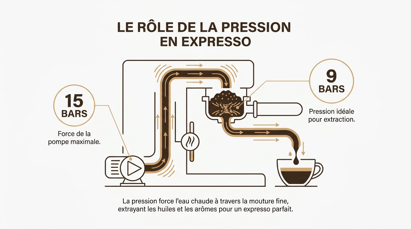 Extraction d'un expresso avec une belle crema dorée sous pression