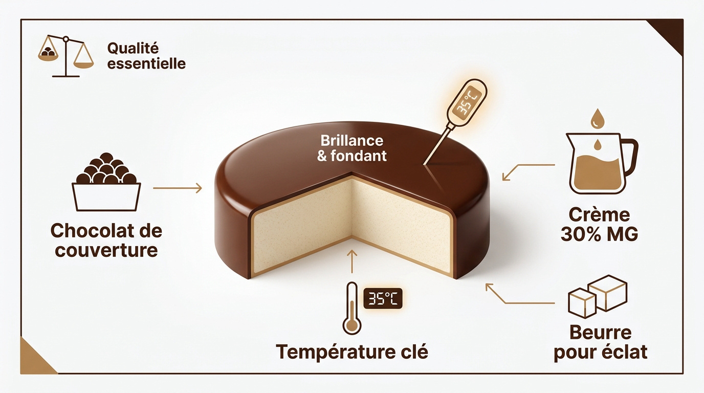Nappage chocolat brillant coulant sur un gâteau