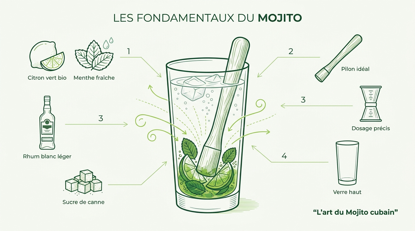 Ingrédients frais pour préparer un mojito traditionnel avec menthe et citron vert