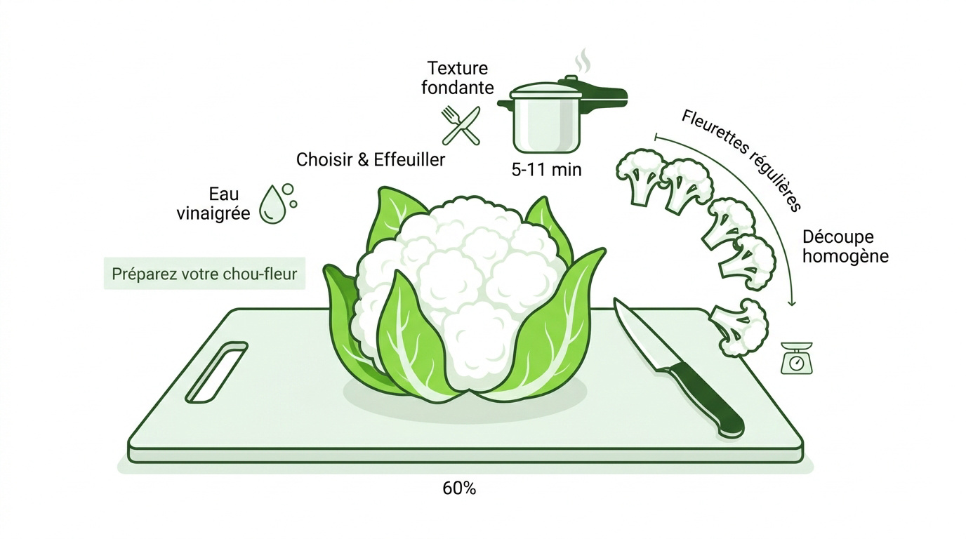 Préparation de fleurettes de chou-fleur frais