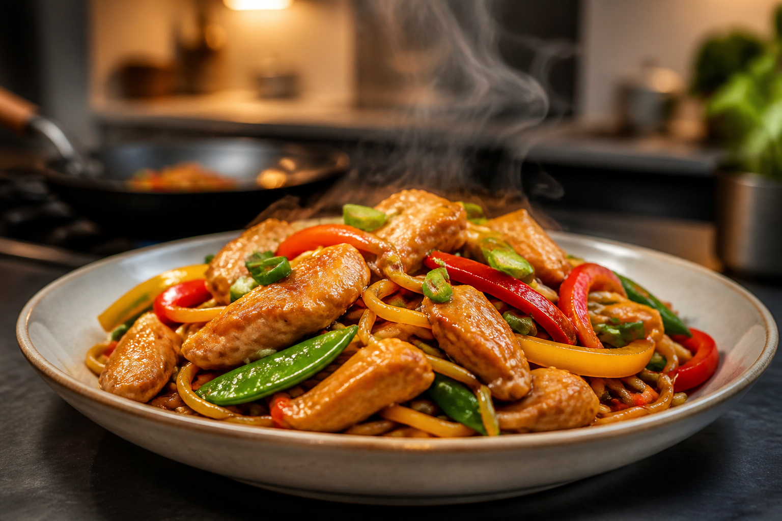 Nouilles sautées poulet : recette express voyage culinaire