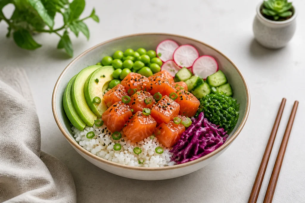Poke bowl saumon frais et colore