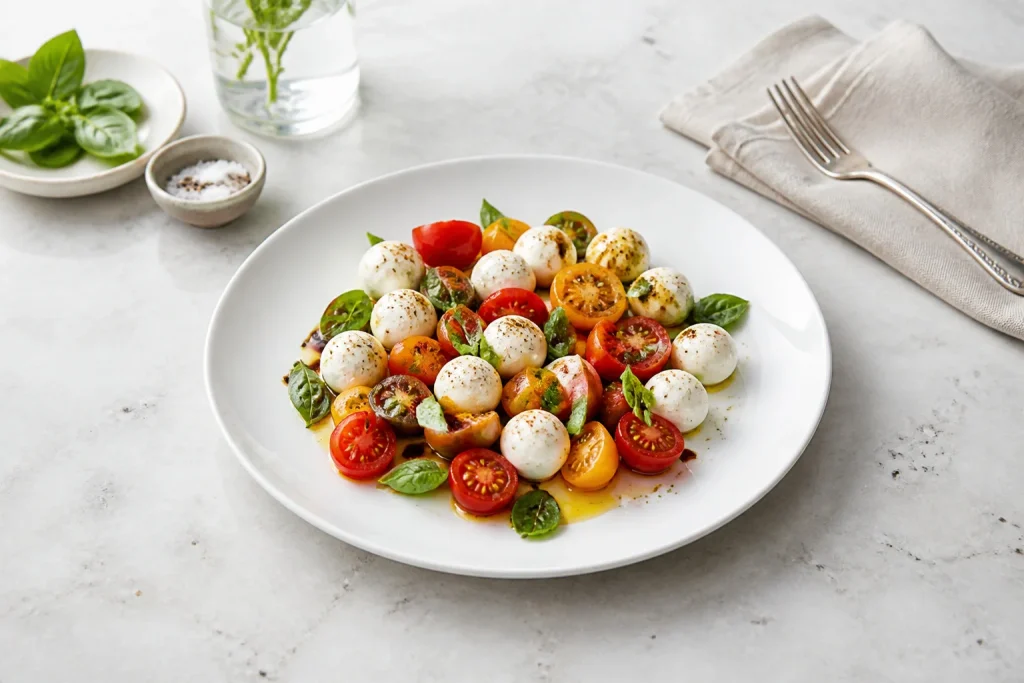 Salade caprese deconstruite elegante