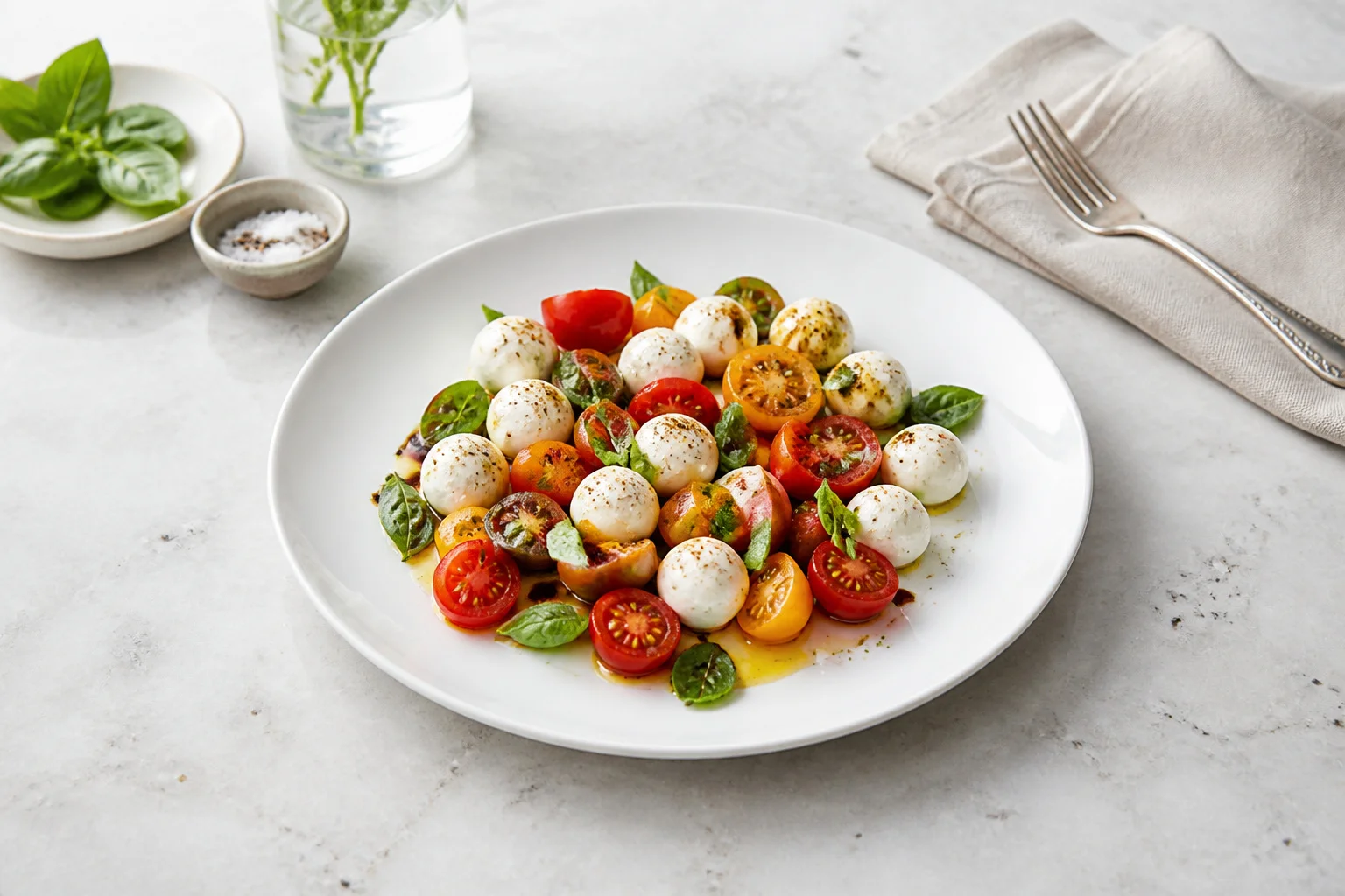 Salade caprese deconstruite elegante