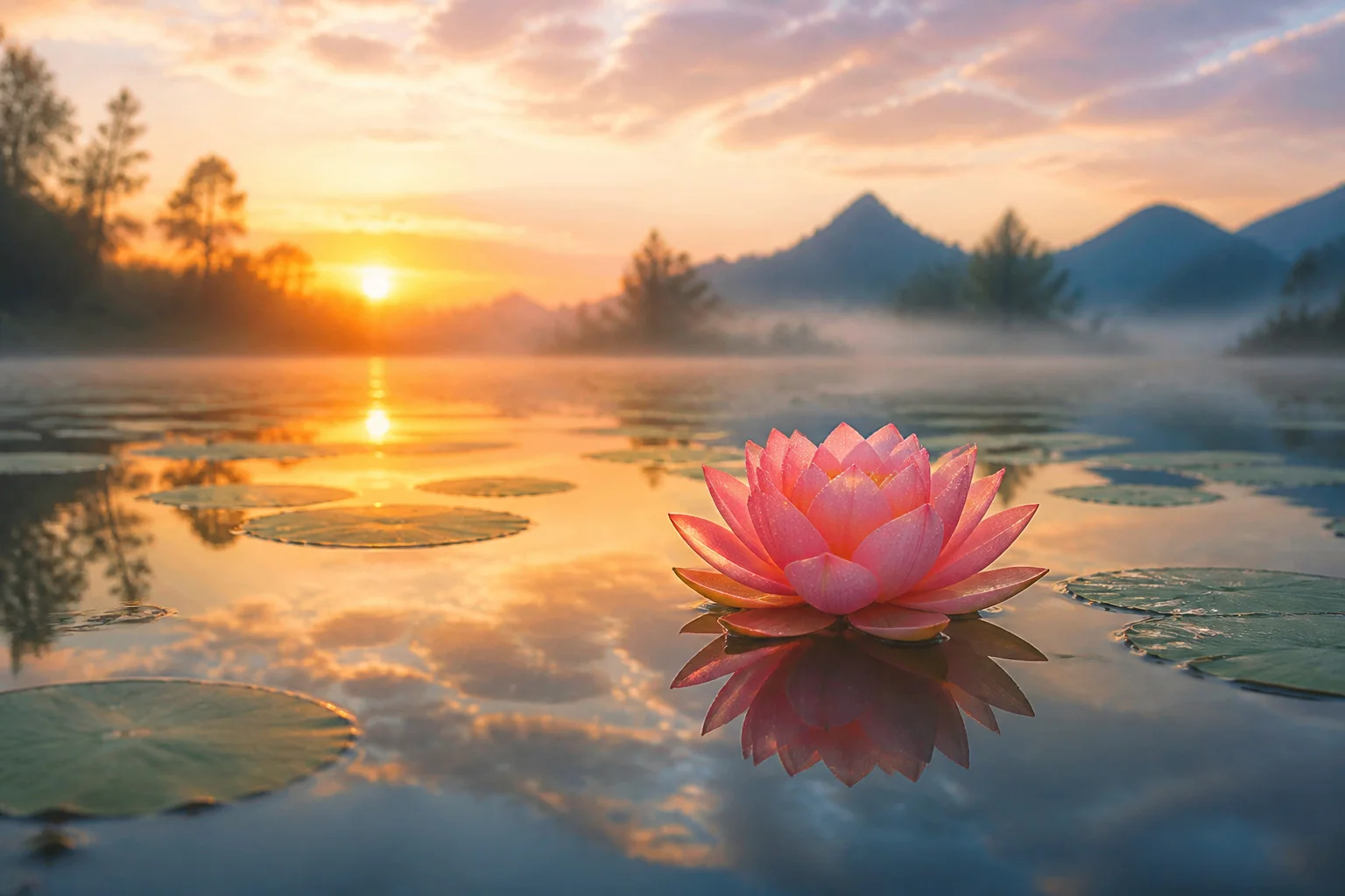 Lotus rose au lever du soleil