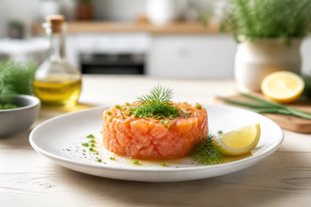 Tartare de saumon frais et colore