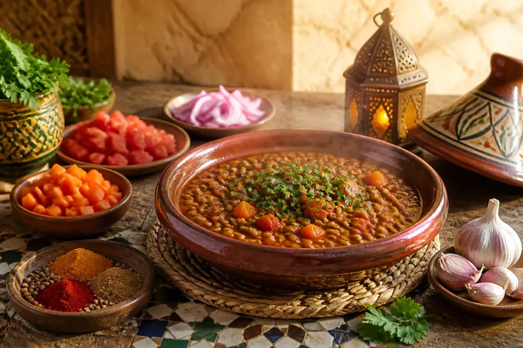 Ragout de lentilles marocain fumant