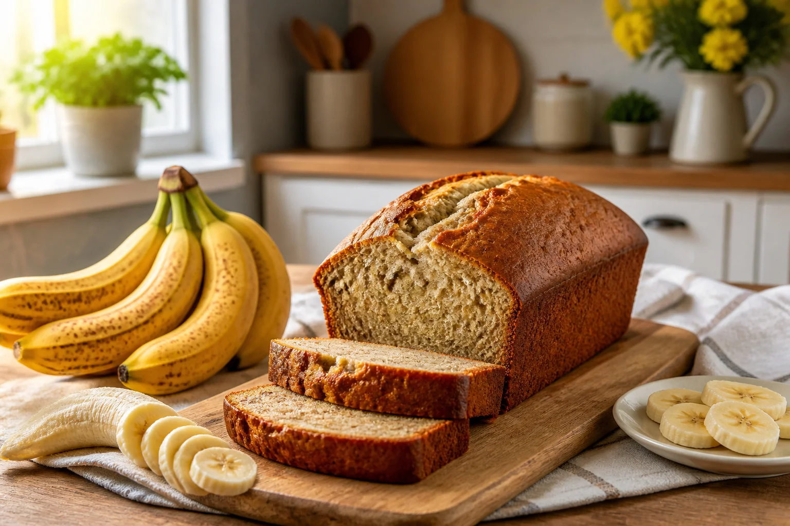 Pain aux bananes fraichement tranche