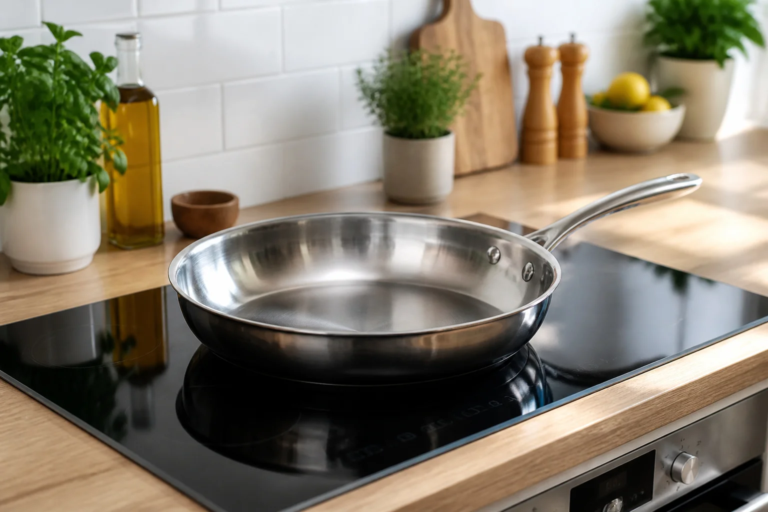 Poele en acier inoxydable sur plaque a induction