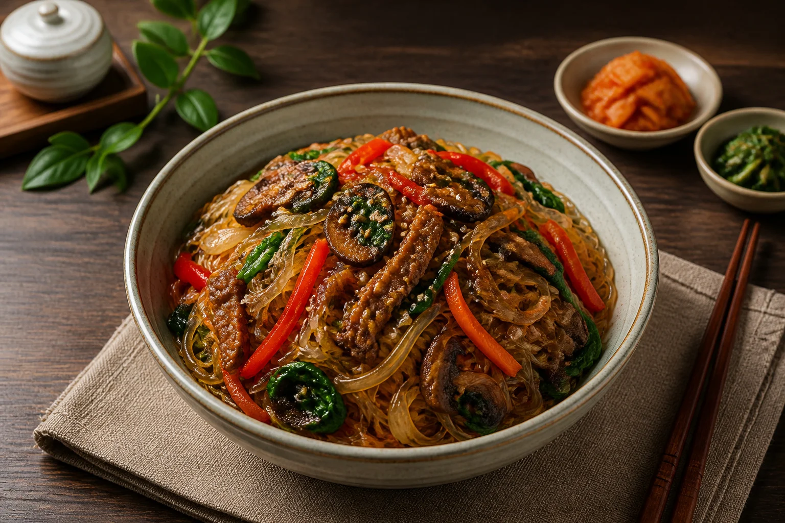 Japchae coreen un plat colore et savoureux