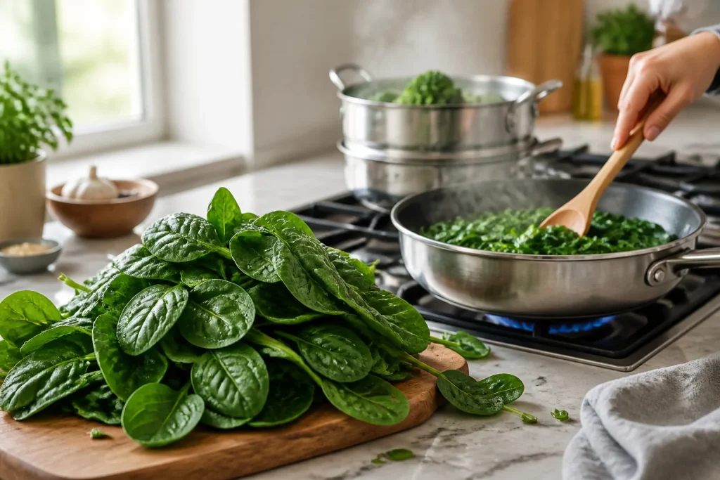 Preparation depinards frais et cuisines