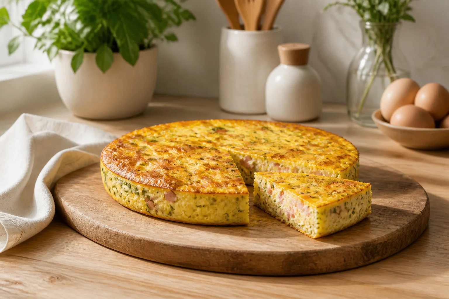 Quiche sans pate doree aux herbes et jambon
