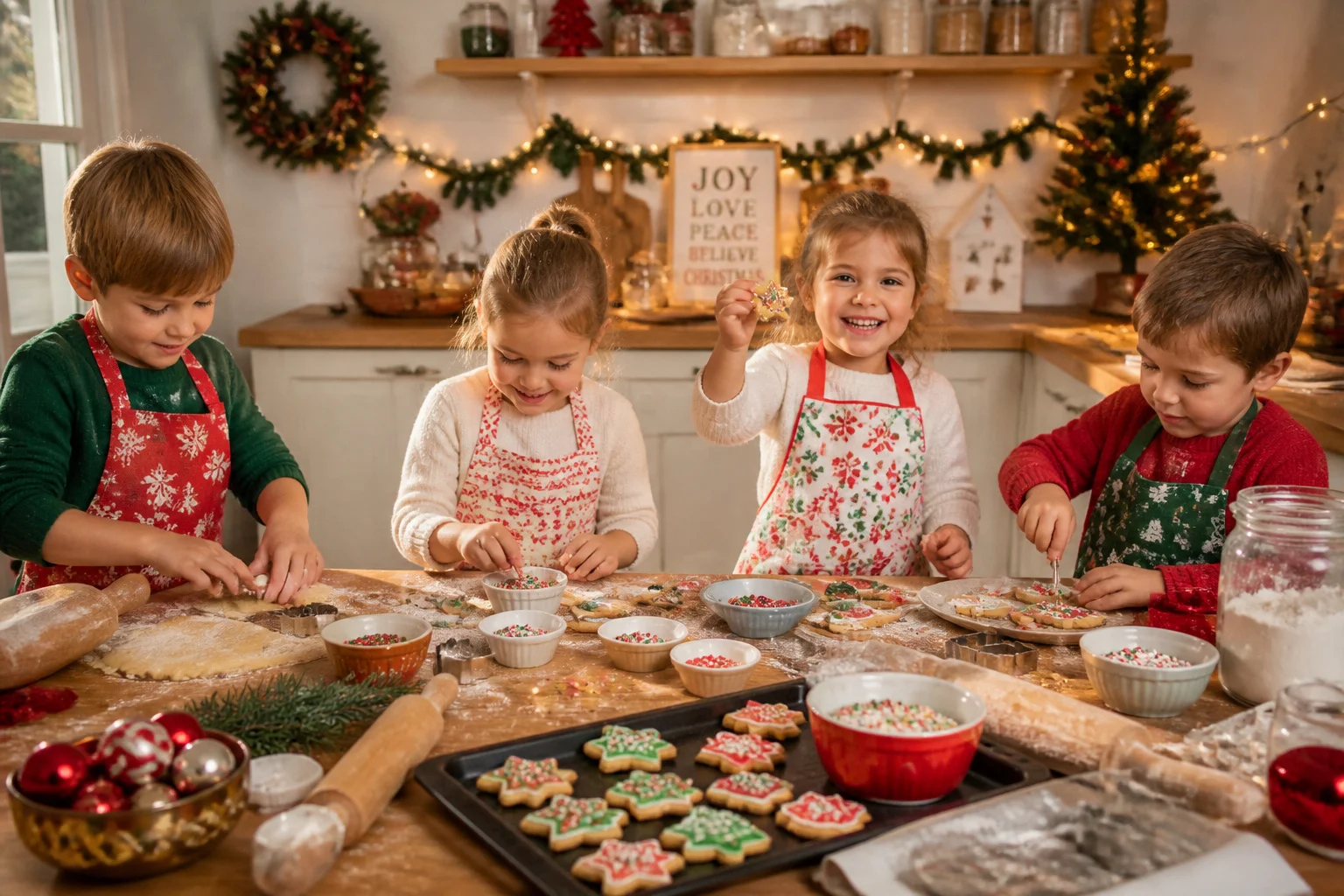 Enfants decorant des biscuits de noel