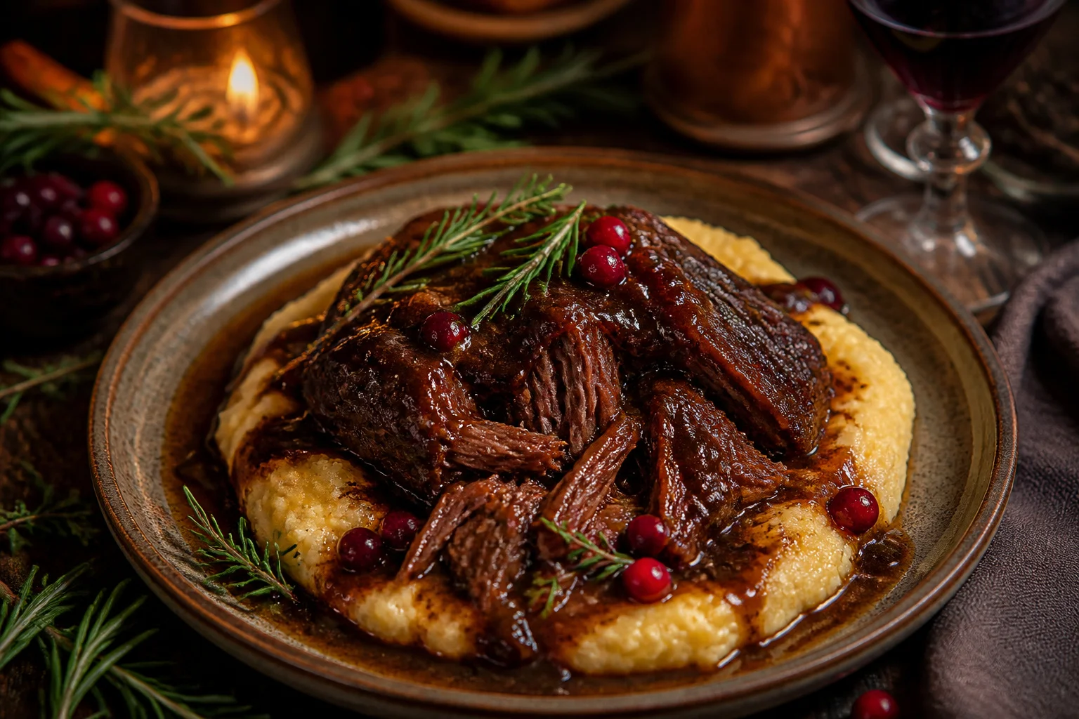 Sanglier savoureux sur polenta cremeuse
