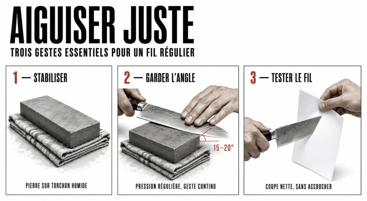 Comment aiguiser un couteau : trois étapes sur pierre à aiguiser pour garder un angle constant