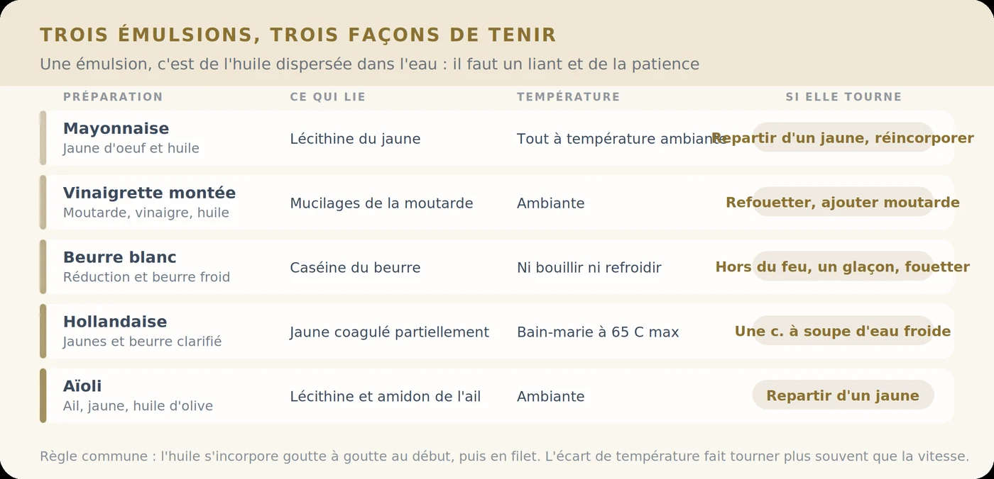 Trois émulsions et ce qui les fait tenir